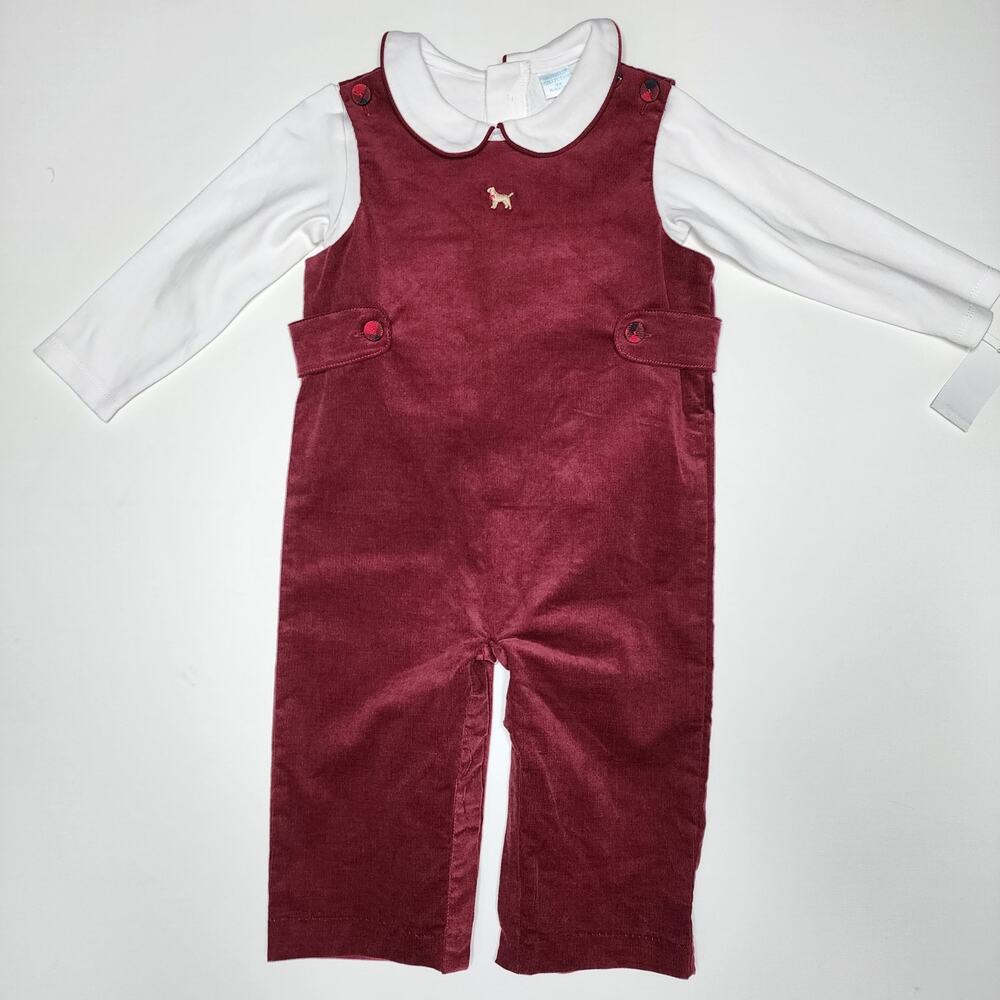 Edgehill Collection Burgundy Dog Velvet Overalls Size 18 Month NWT